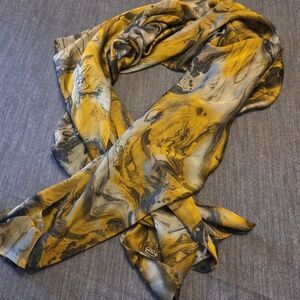 Alhatam Dubai Abstract Scarf Mustard Gray Marble Print Sheer Wrap